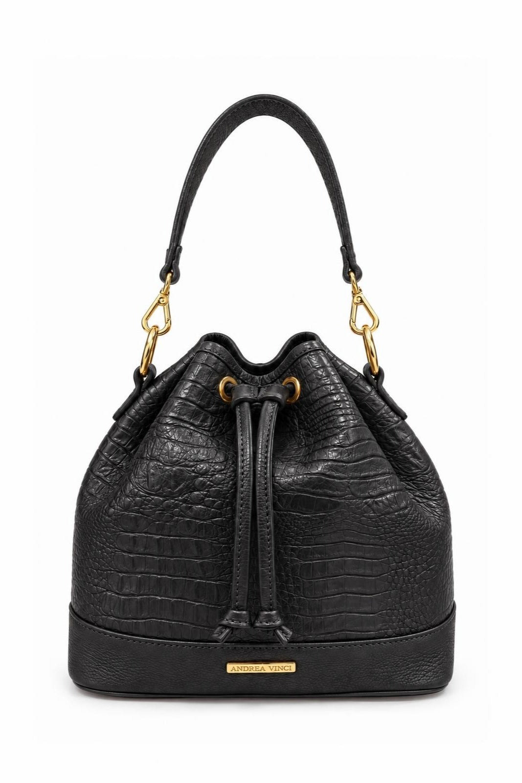 Bolsa saco em couro croco Nadia — Preto