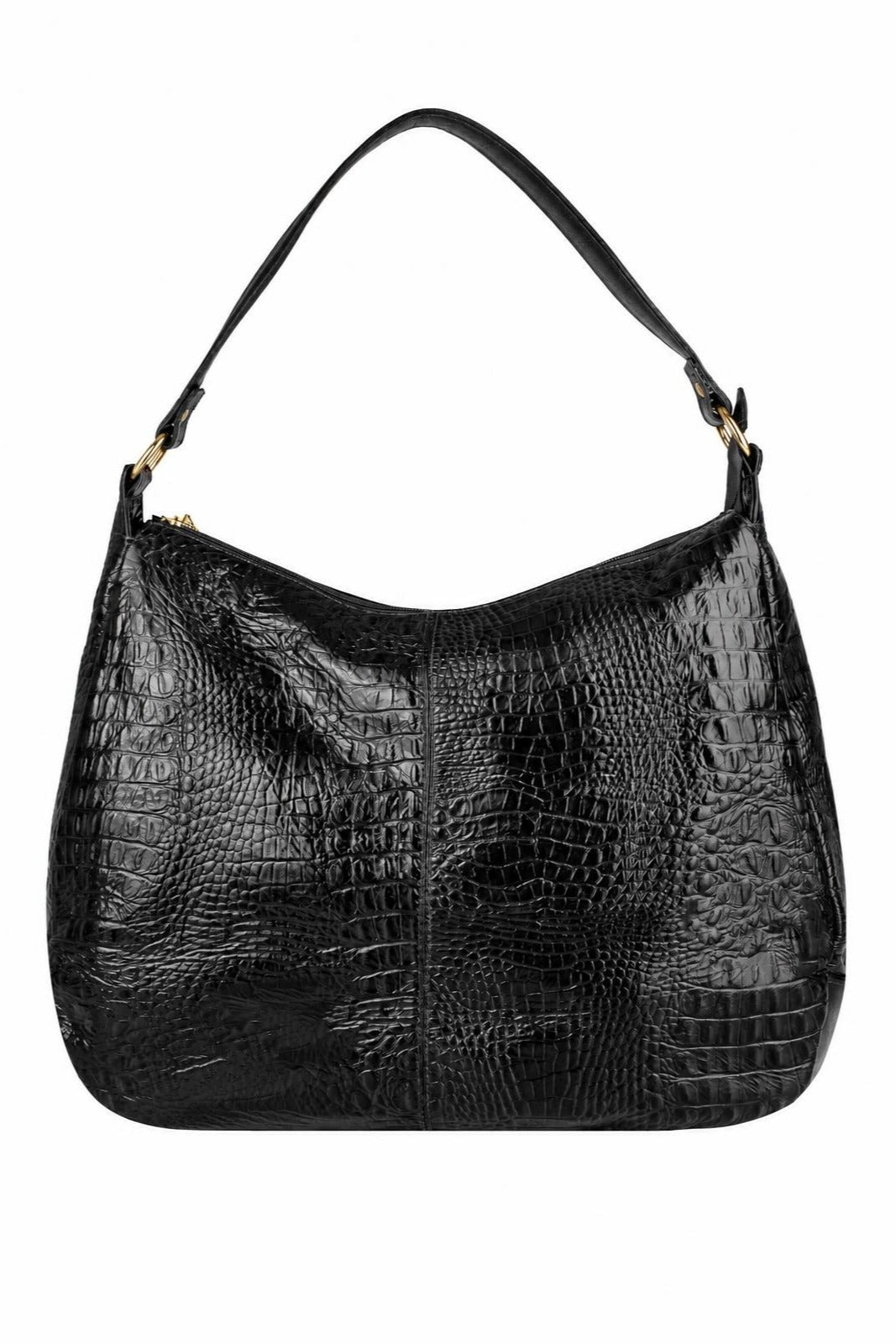 Bolsa saco grande de couro croco Carla — Preto