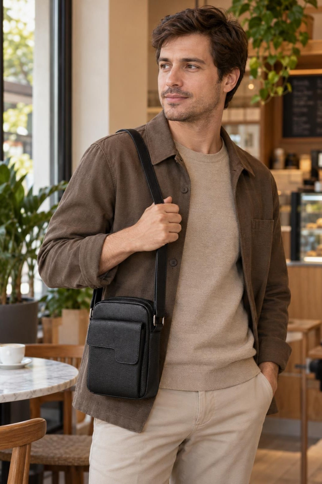 Bolsa shoulder bag masculina em couro Pedro — Descrição · foto 3
