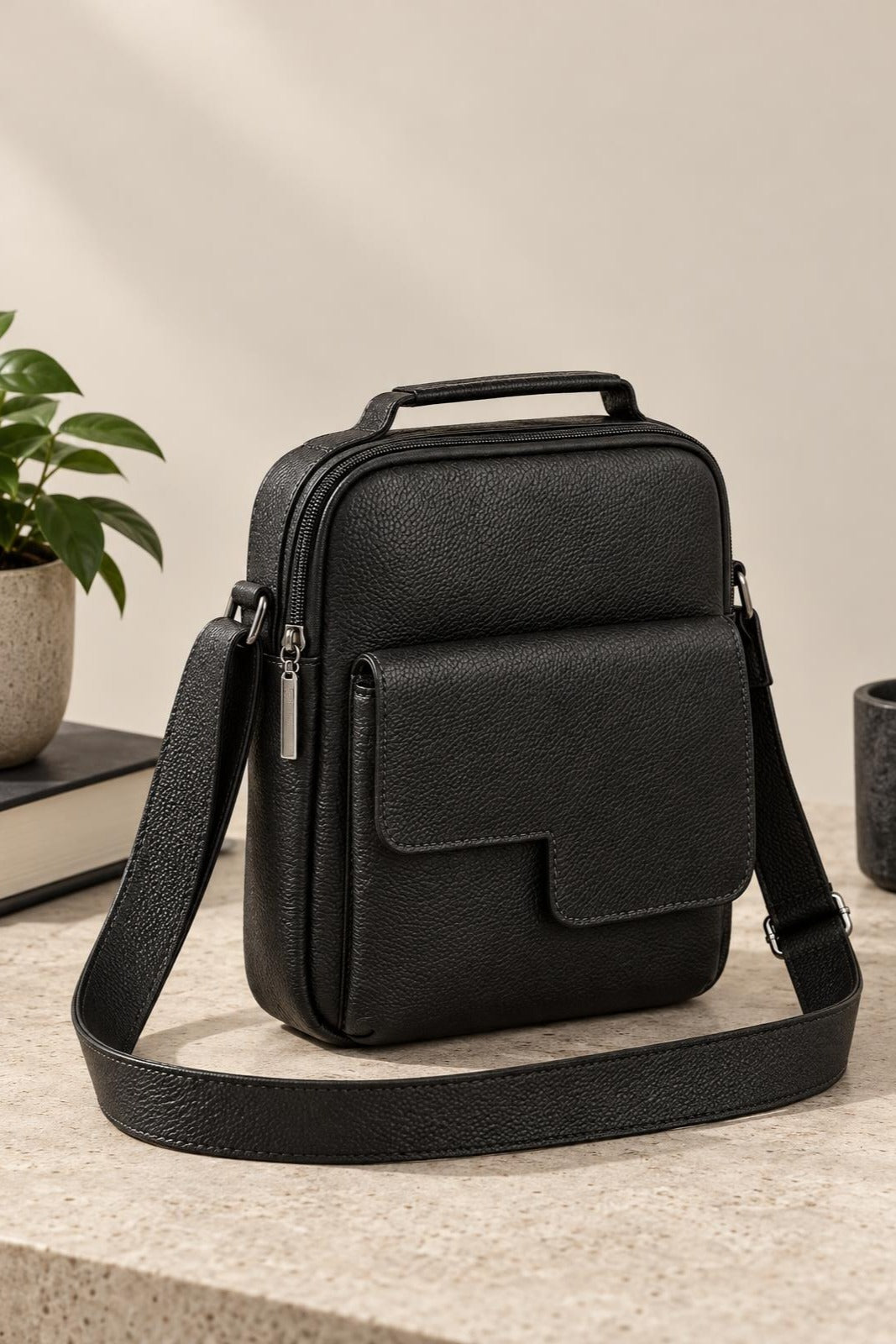 Bolsa tiracolo masculina em couro Diego — Descrição · foto 3