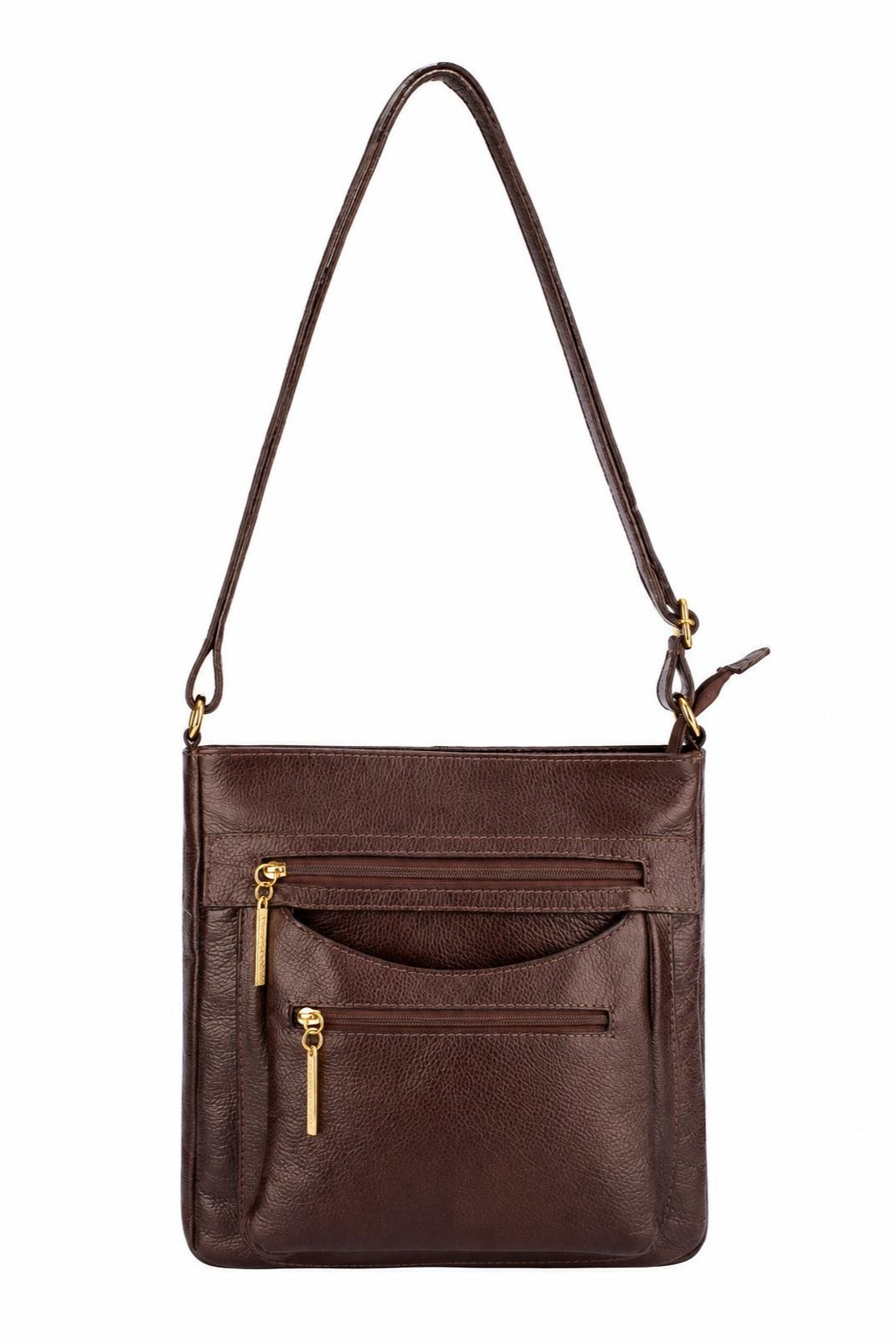Bolsa tiracolo em couro liso Thais — Café