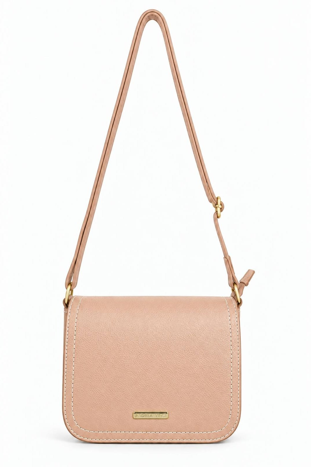 Bolsa transversal de couro liso com tampa Julia — Bege