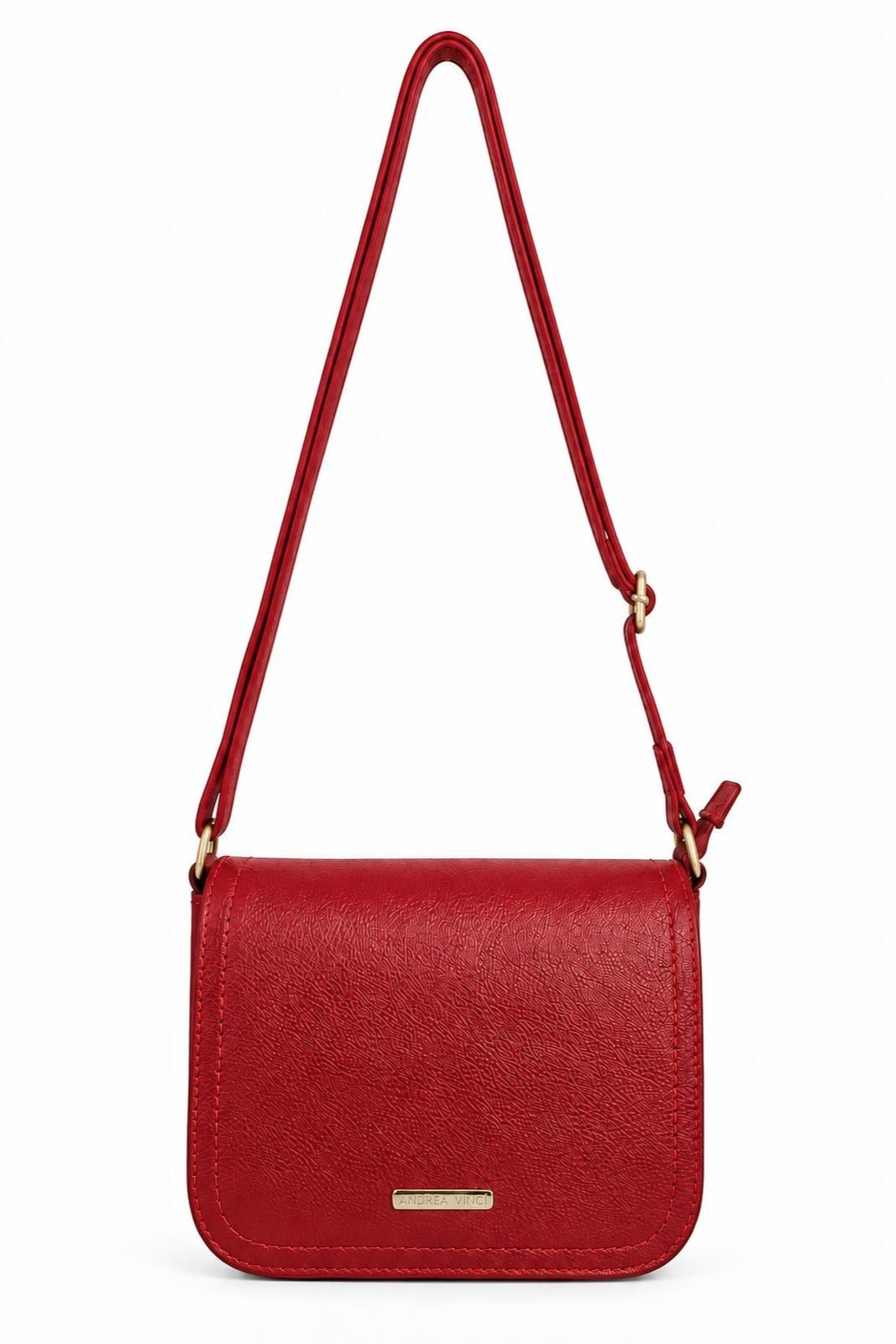 Bolsa transversal de couro liso com tampa Julia — Vermelho