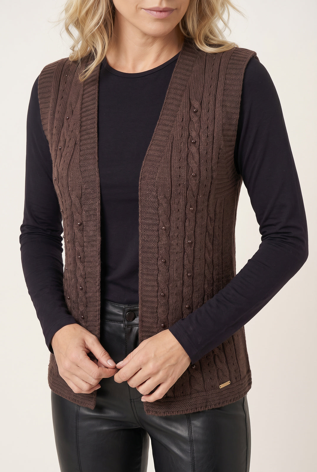 Colete de malha feminino com tranças 60006