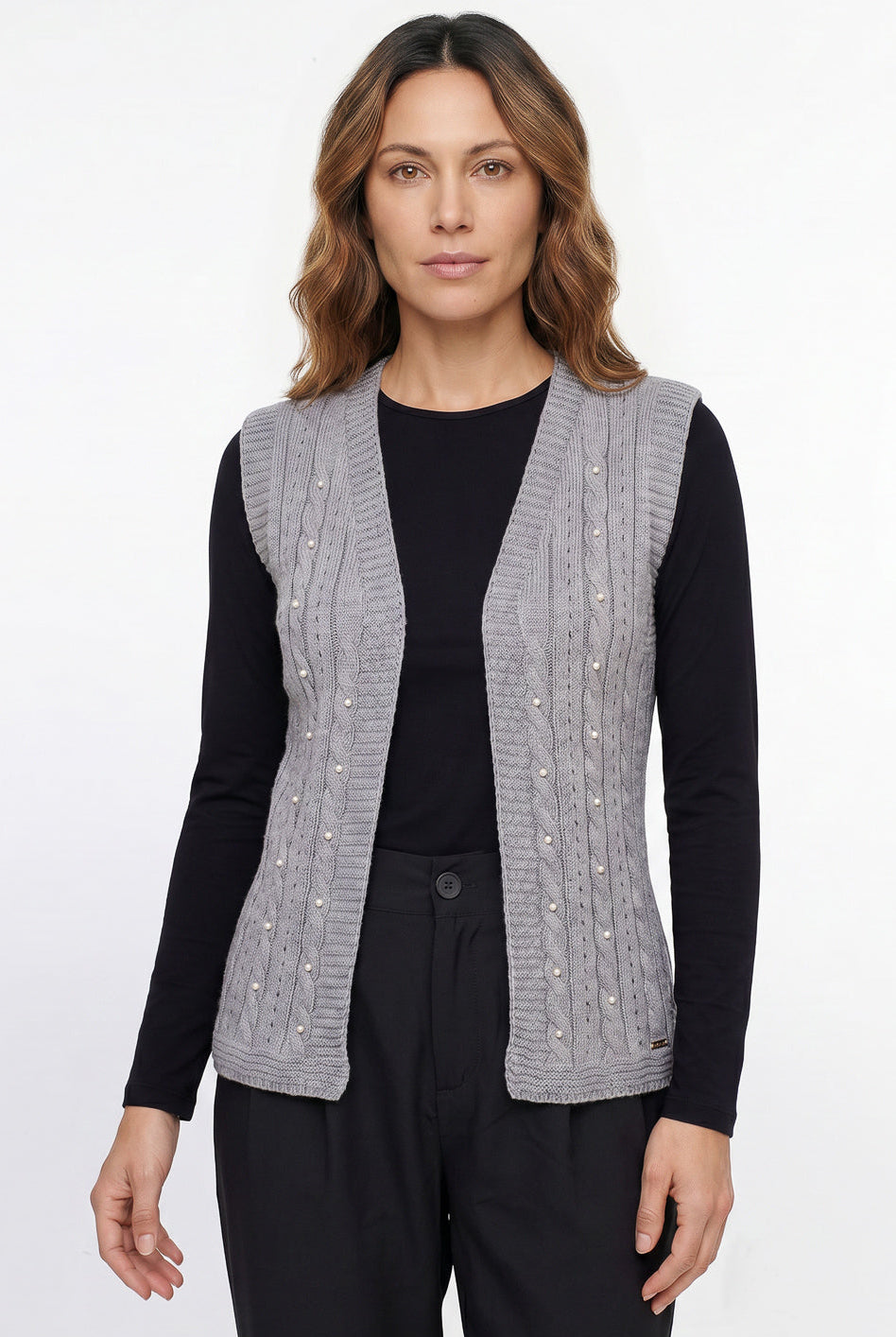 Colete de malha feminino com tranças 60006