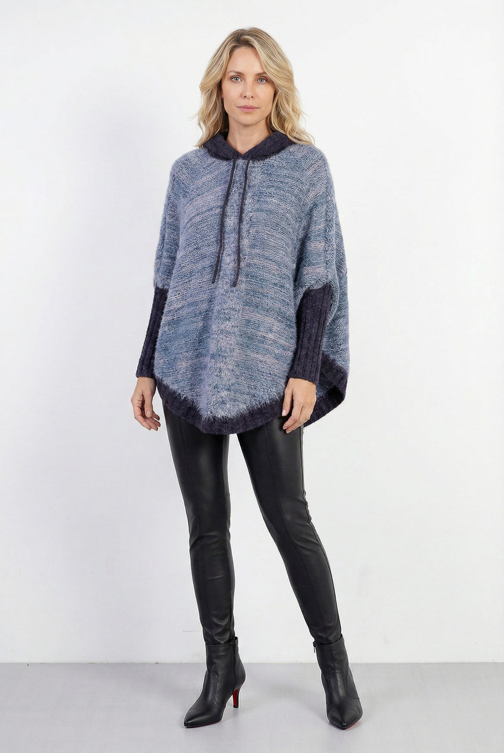 Poncho de tricô feminino mesclado 60003