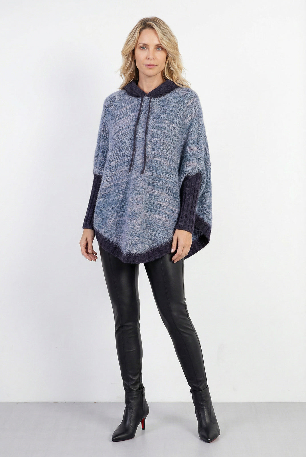 Poncho de tricô feminino mesclado 60003