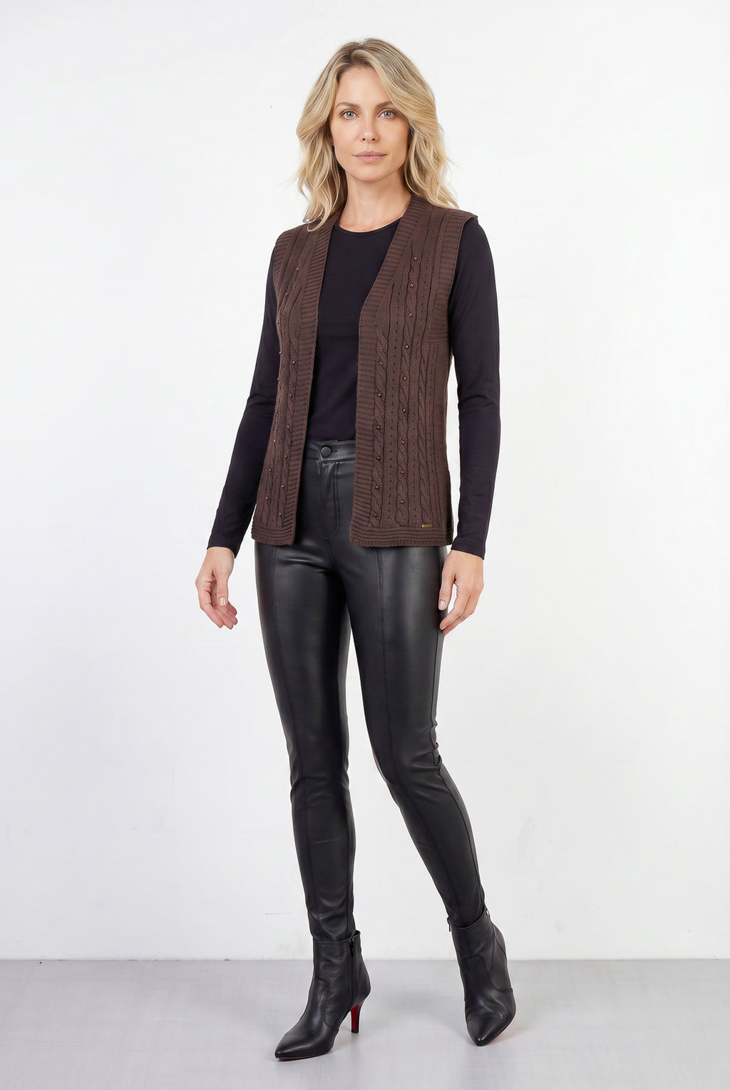 Colete de malha feminino com tranças 60006