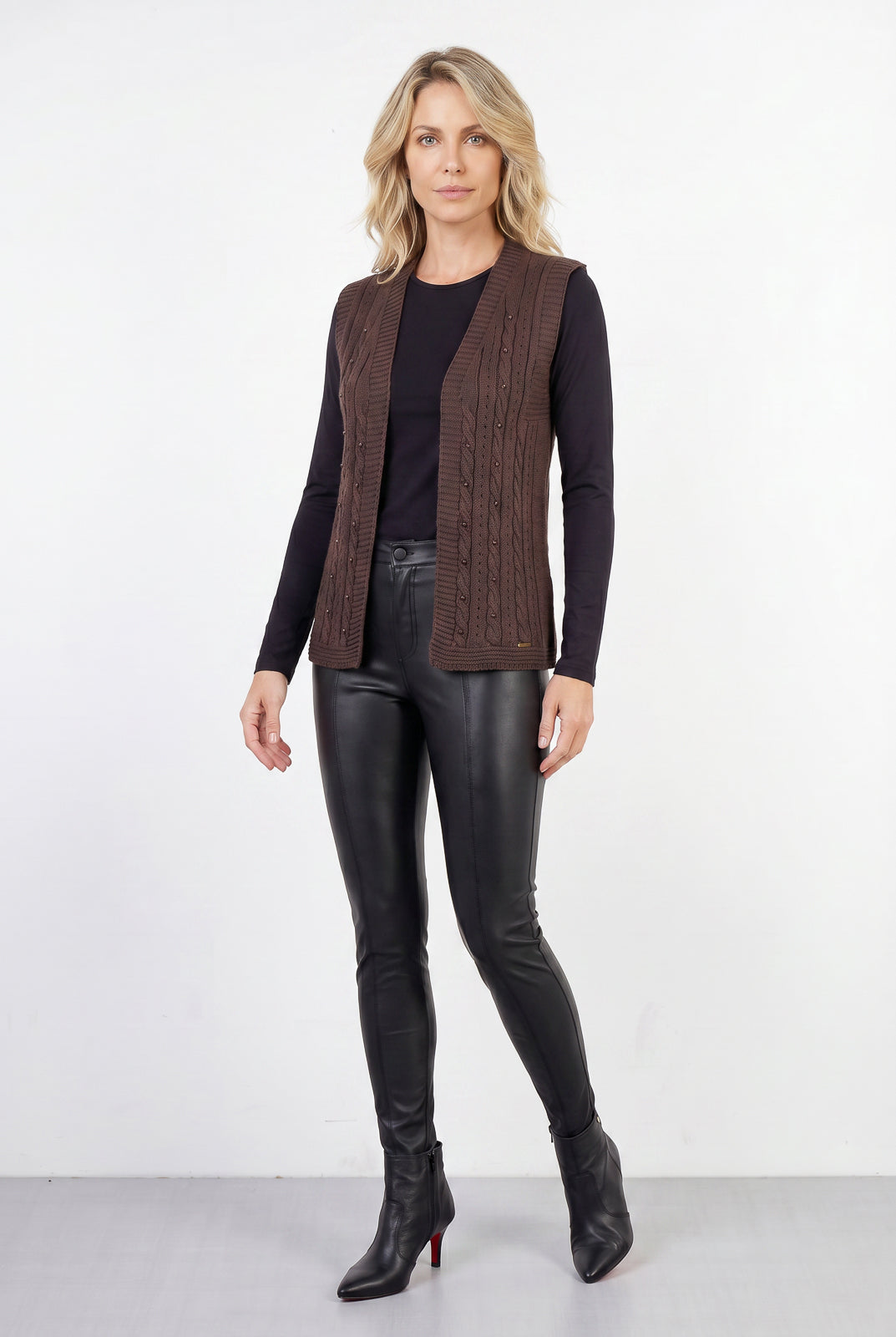 Colete de malha feminino com tranças 60006