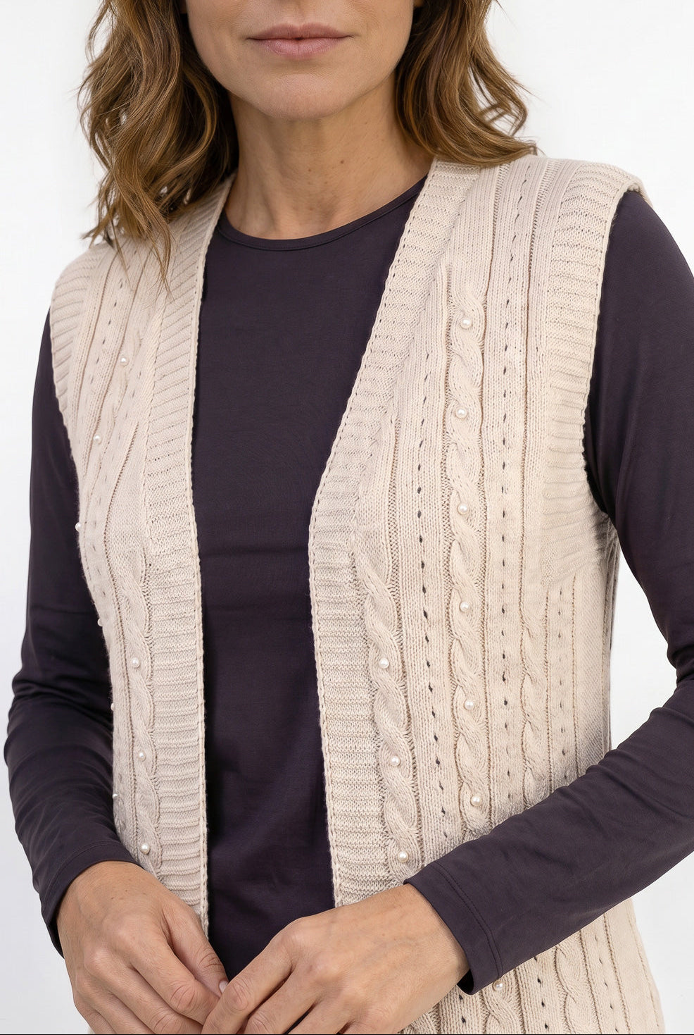Colete de malha feminino com tranças 60006
