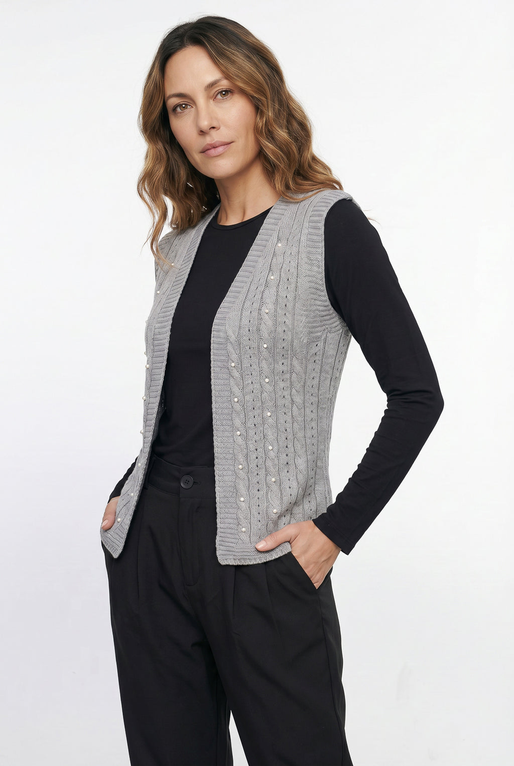 Colete de malha feminino com tranças 60006
