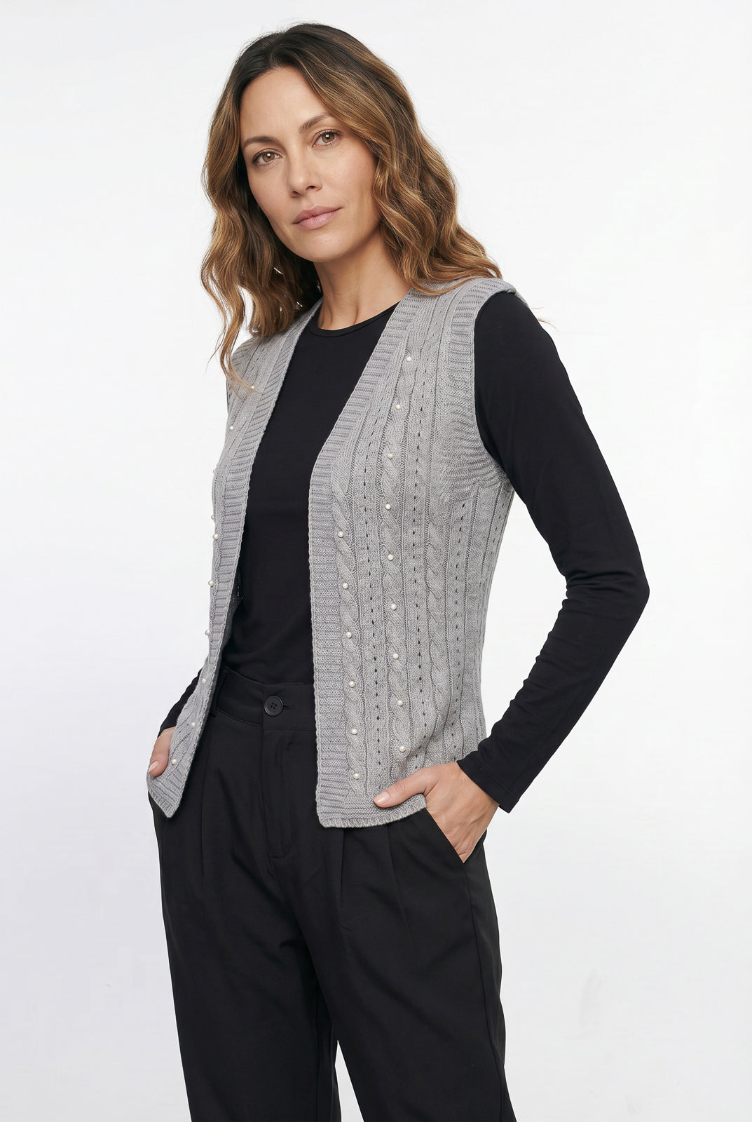 Colete de malha feminino com tranças 60006