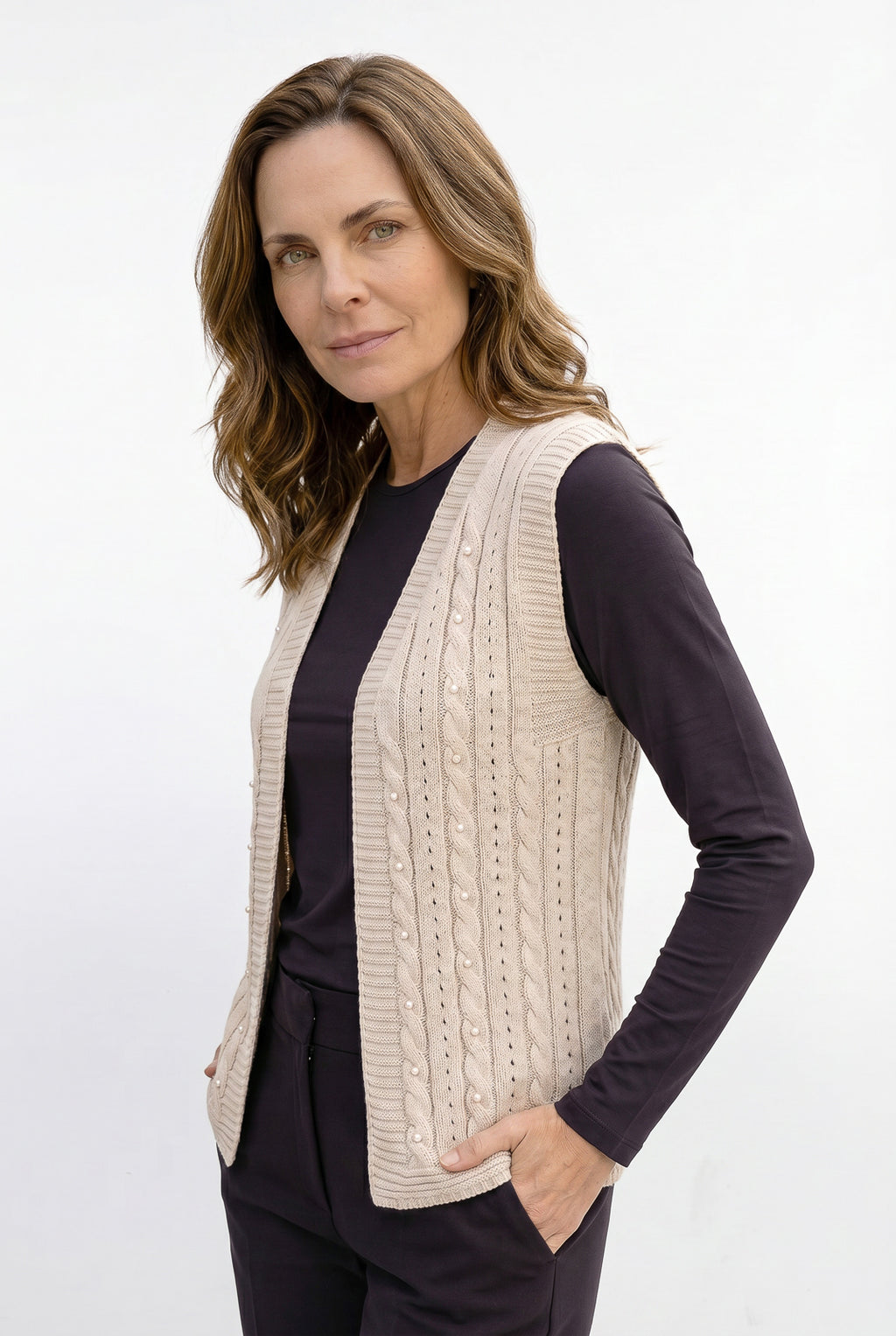 Colete de malha feminino com tranças 60006