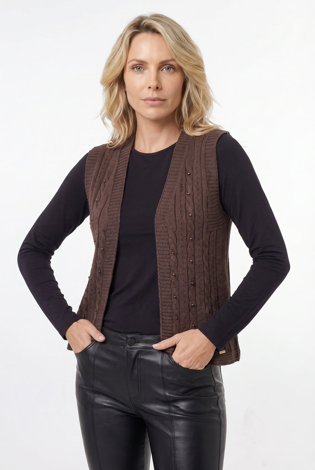 Colete de malha feminino com tranças 60006