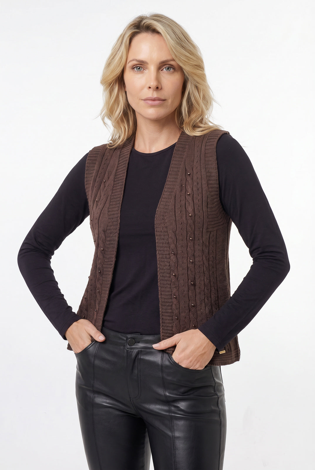 Colete de malha feminino com tranças 60006