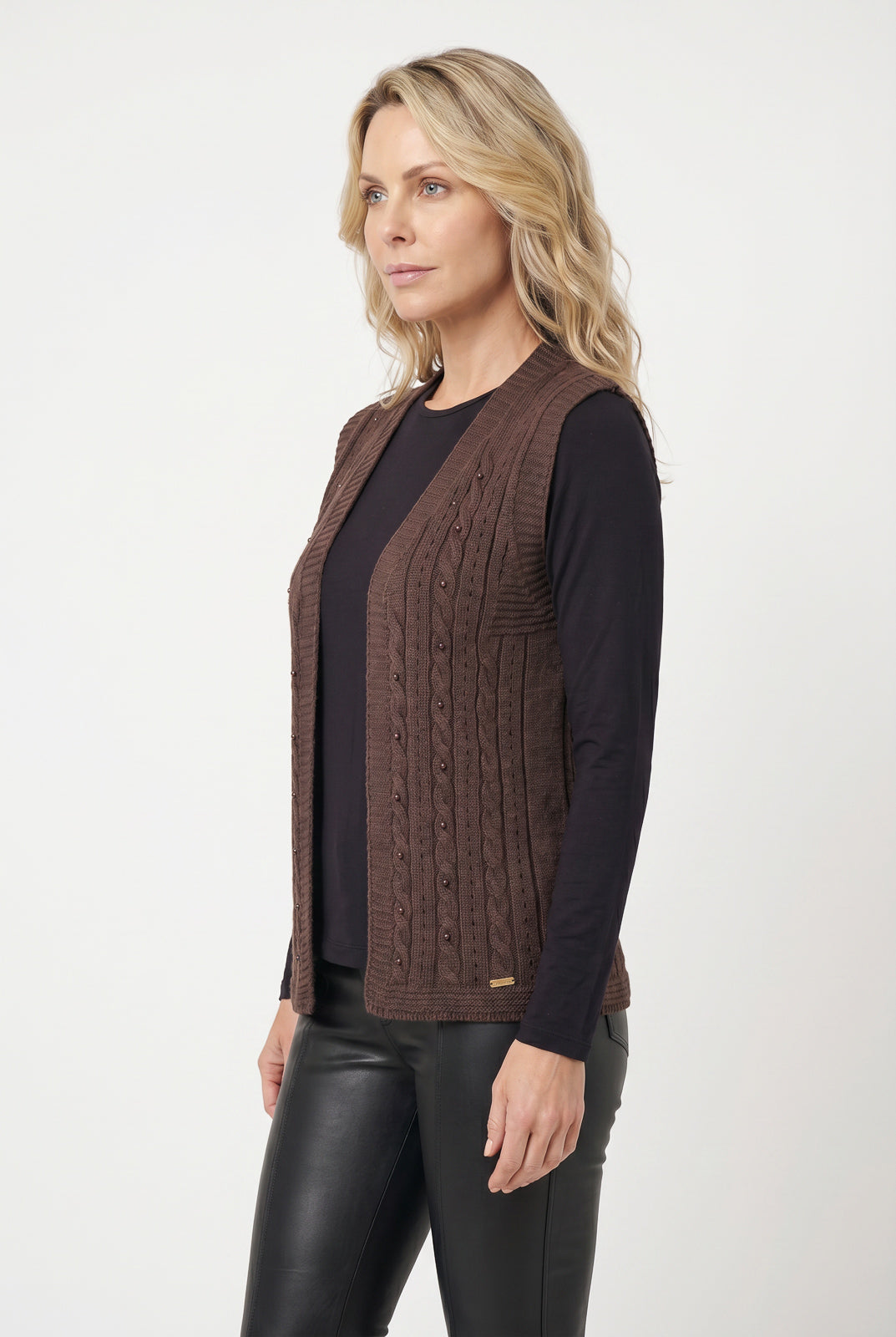 Colete de malha feminino com tranças 60006