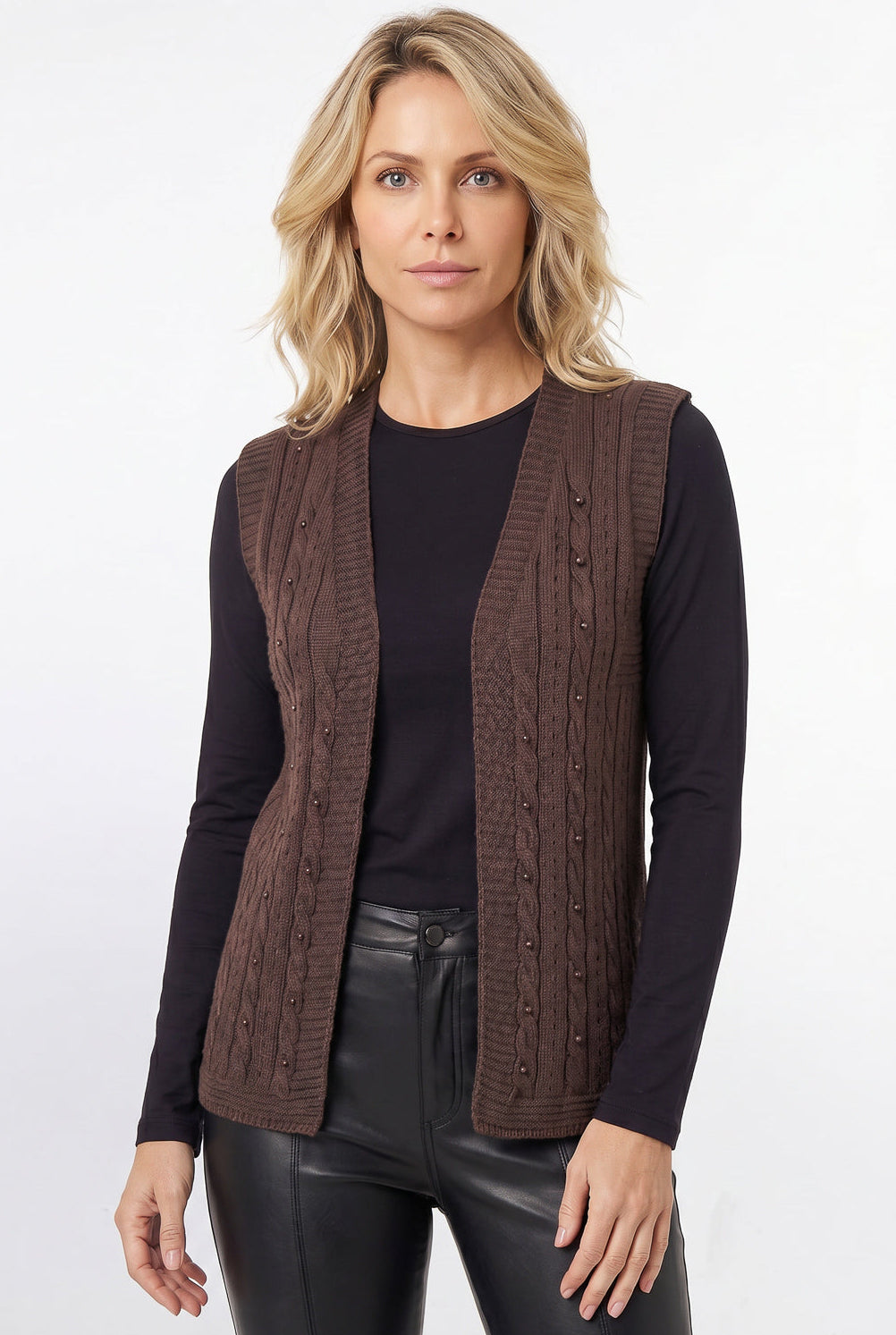Colete de malha feminino com tranças 60006