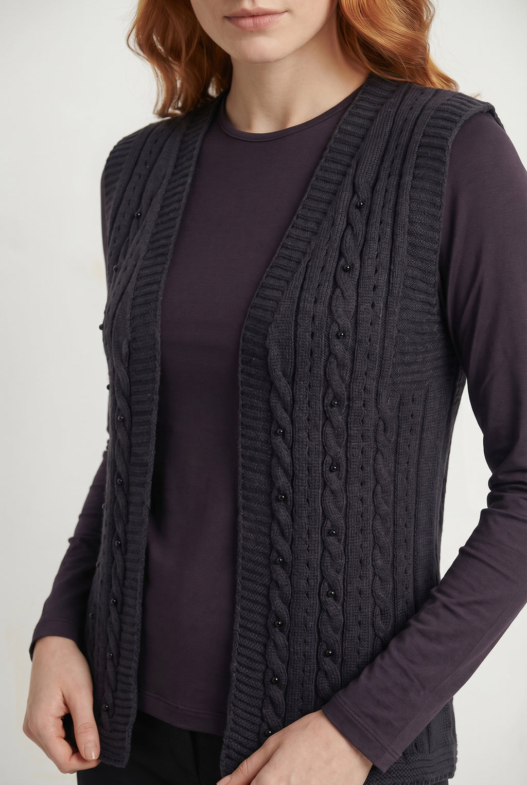 Colete de malha feminino com tranças 60006