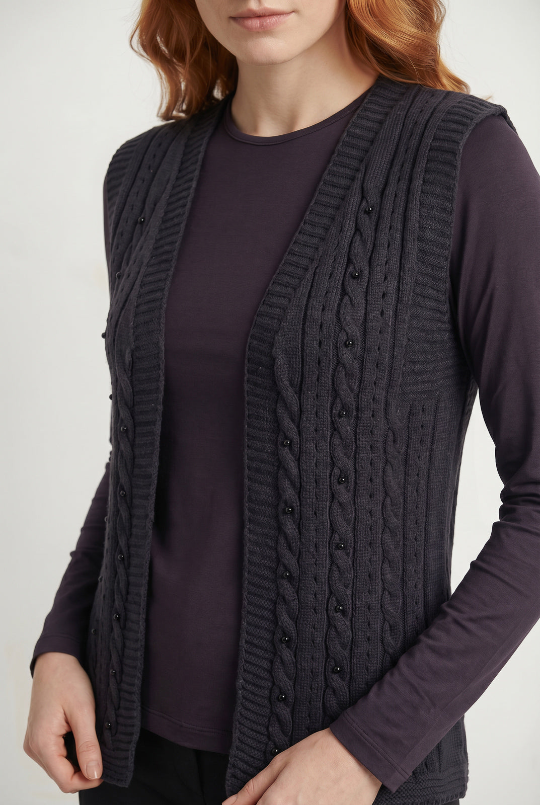 Colete de malha feminino com tranças 60006