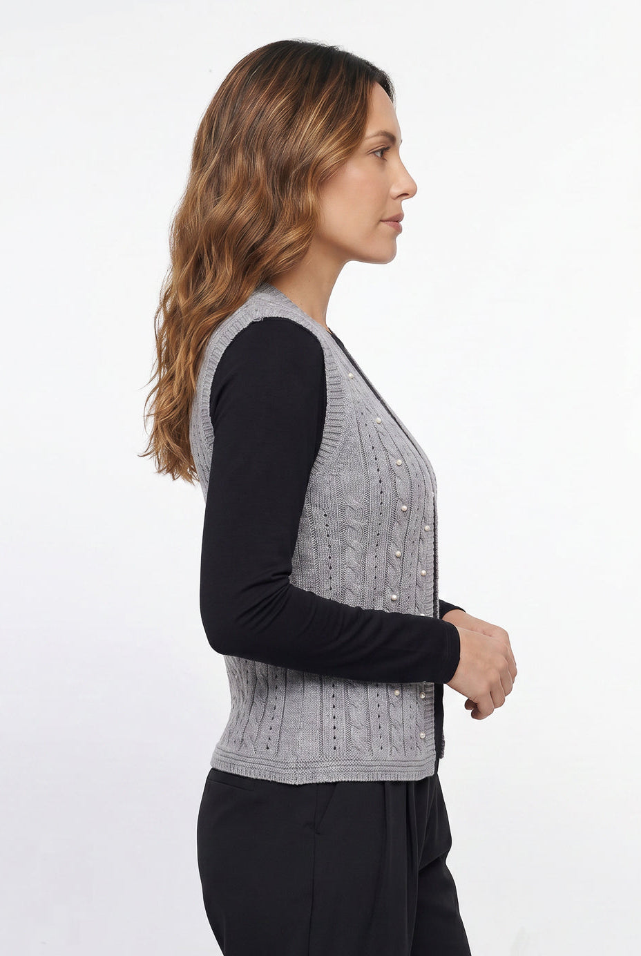 Colete de malha feminino com tranças 60006
