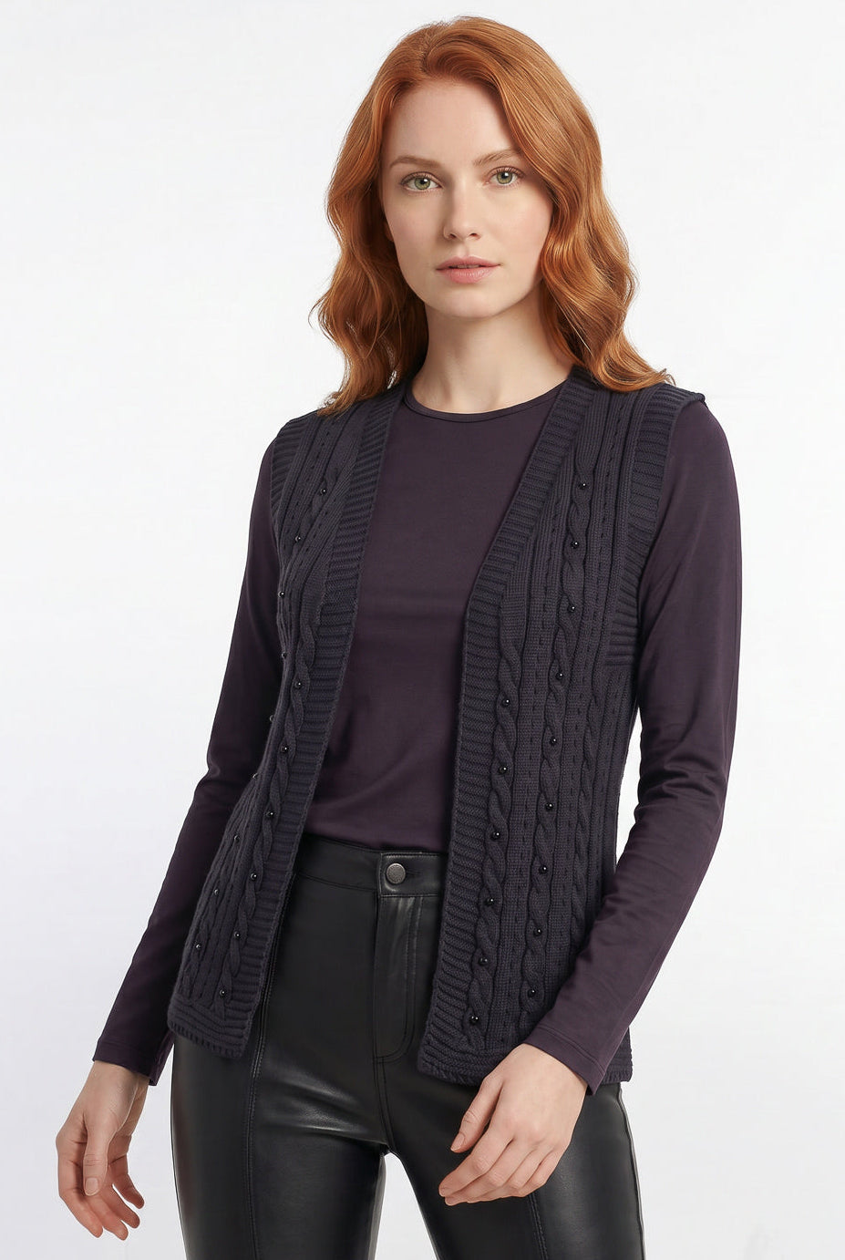 Colete de malha feminino com tranças 60006