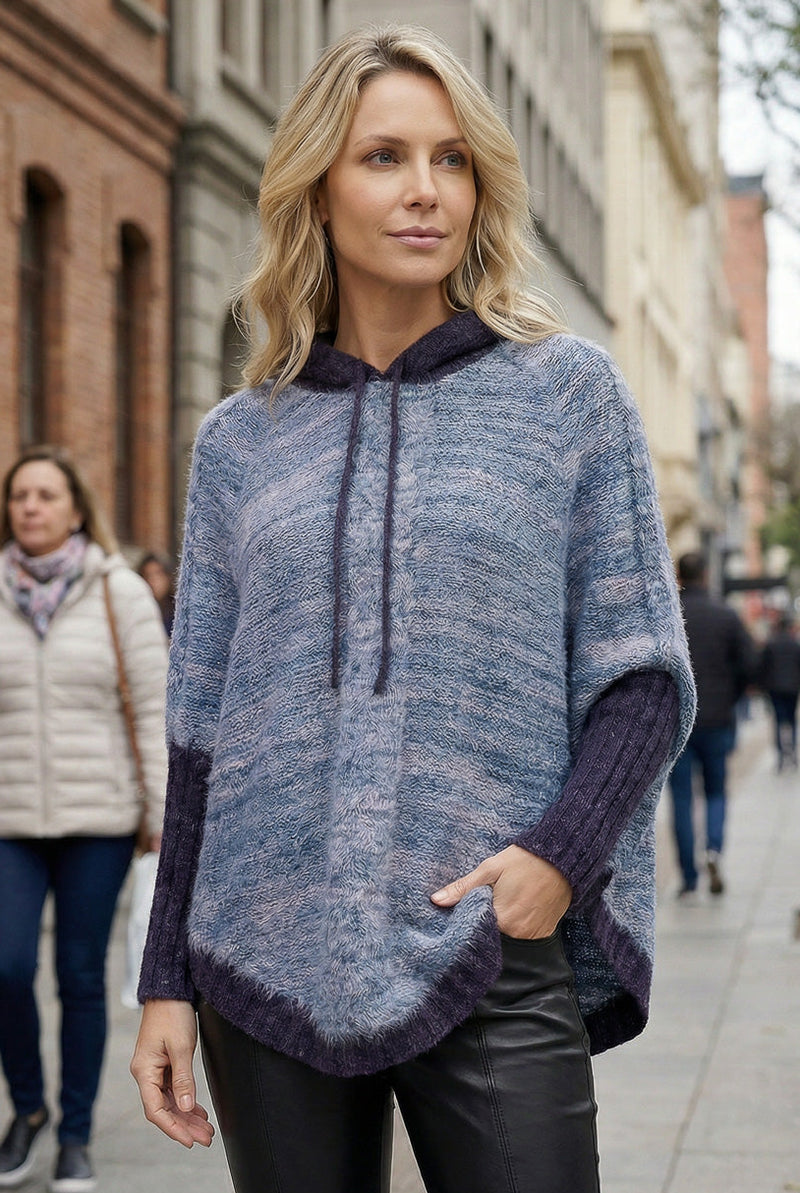 Poncho de tricô feminino mesclado 60003