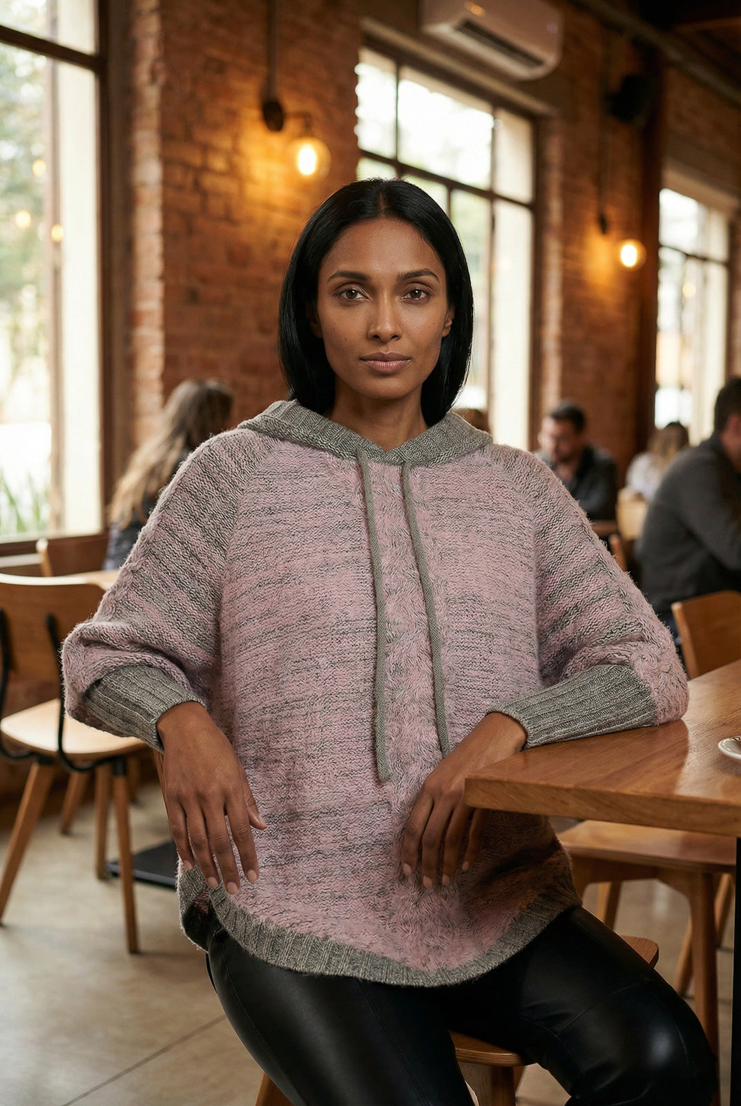 Poncho de tricô feminino mesclado 60003