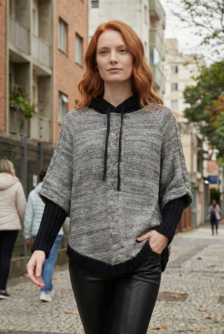 Poncho de tricô feminino mesclado 60003