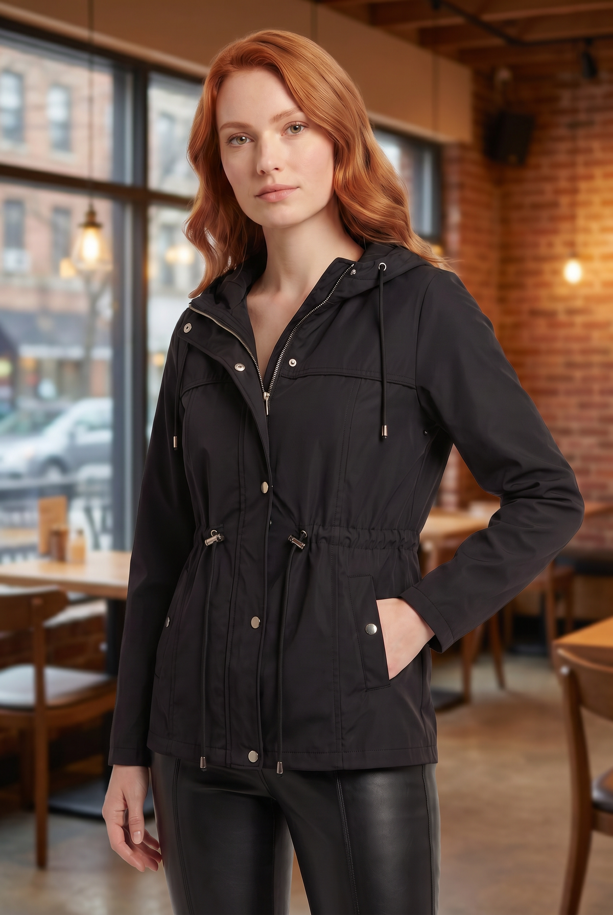 Parka feminina nylon com capuz removível 61168