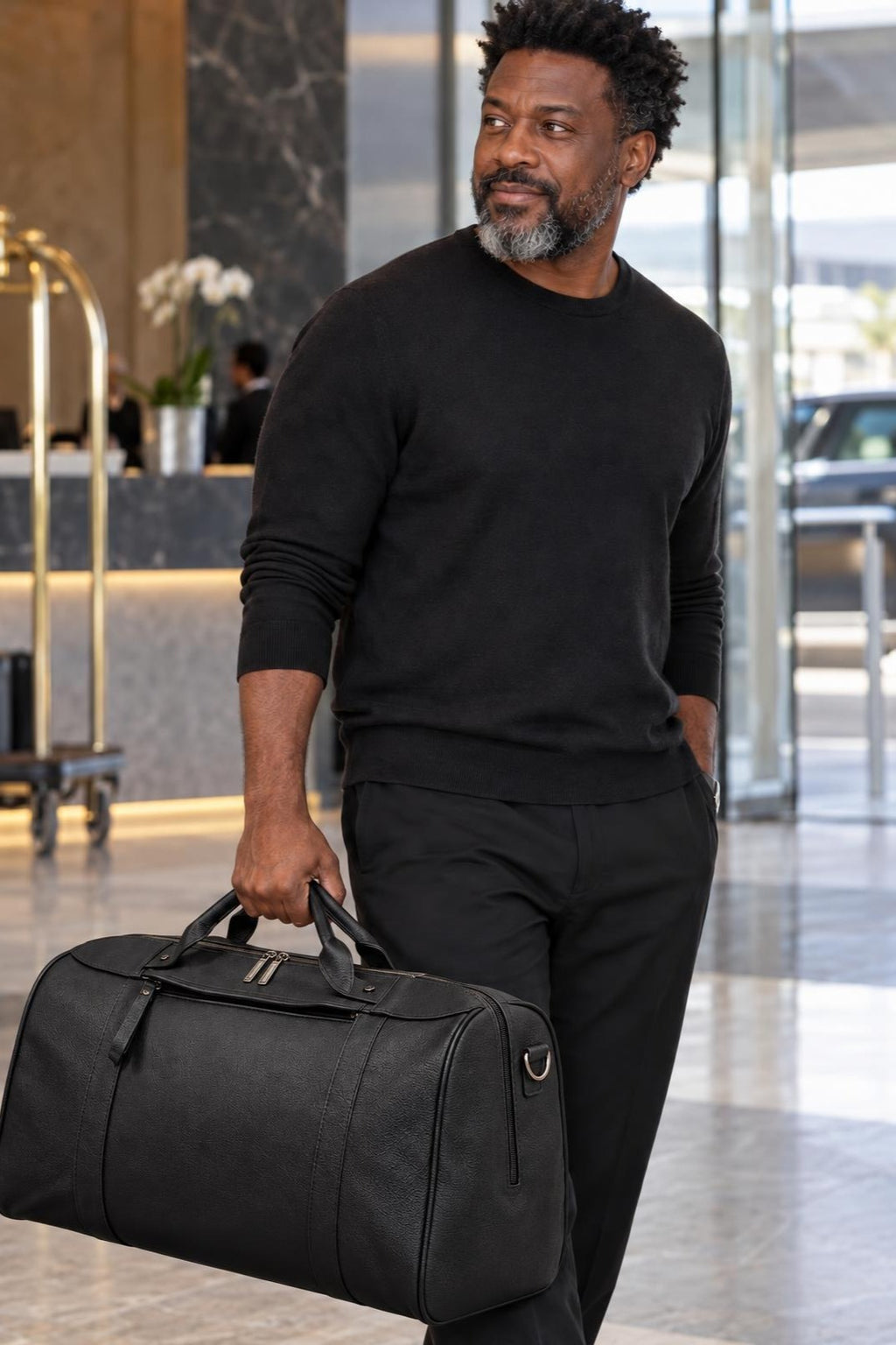 Mala de viagem em couro floater  Florença — Preto