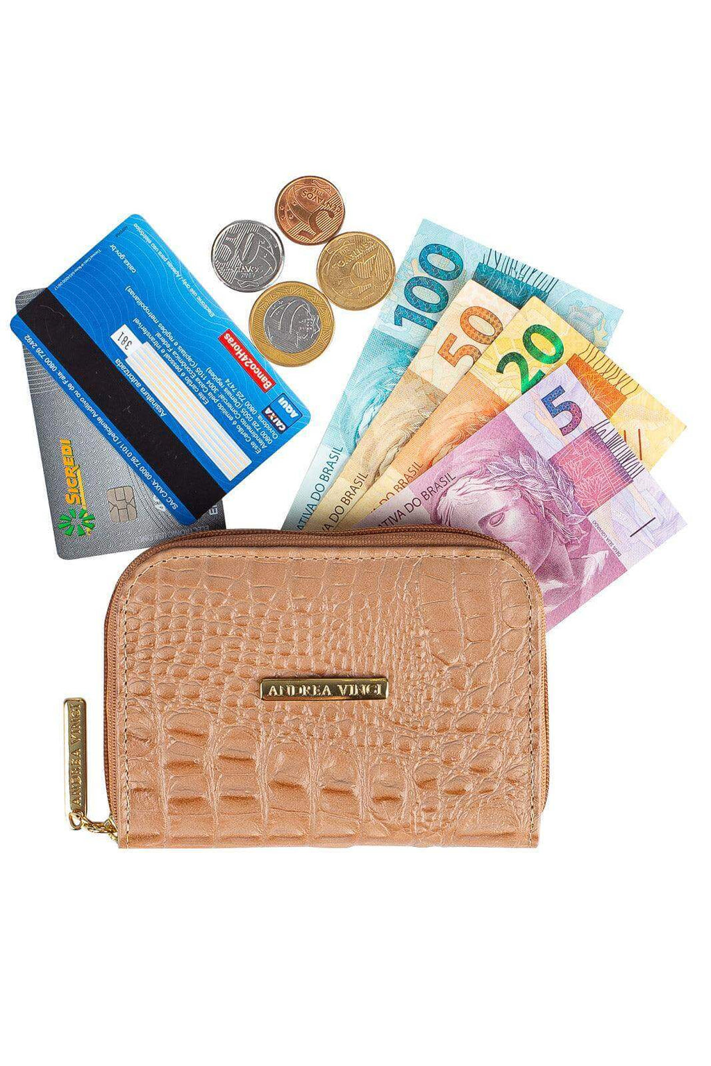 Carteira feminina de couro croco Kiara 10x13,5cm - Enluaze