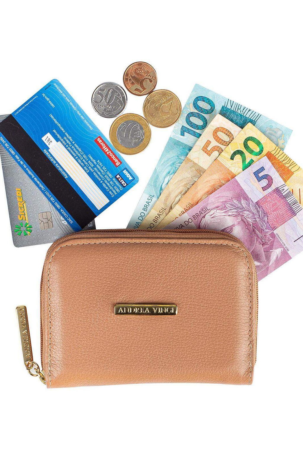 Carteira feminina de couro liso Kiara 10x13,5cm - Enluaze