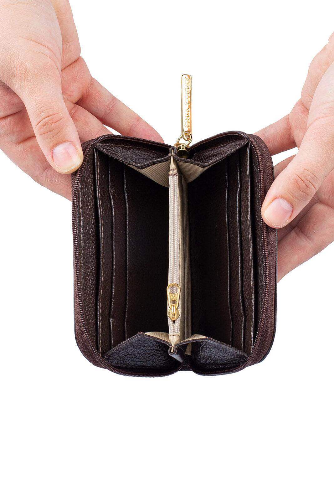 Carteira feminina de couro liso Kiara 10x13,5cm - Enluaze