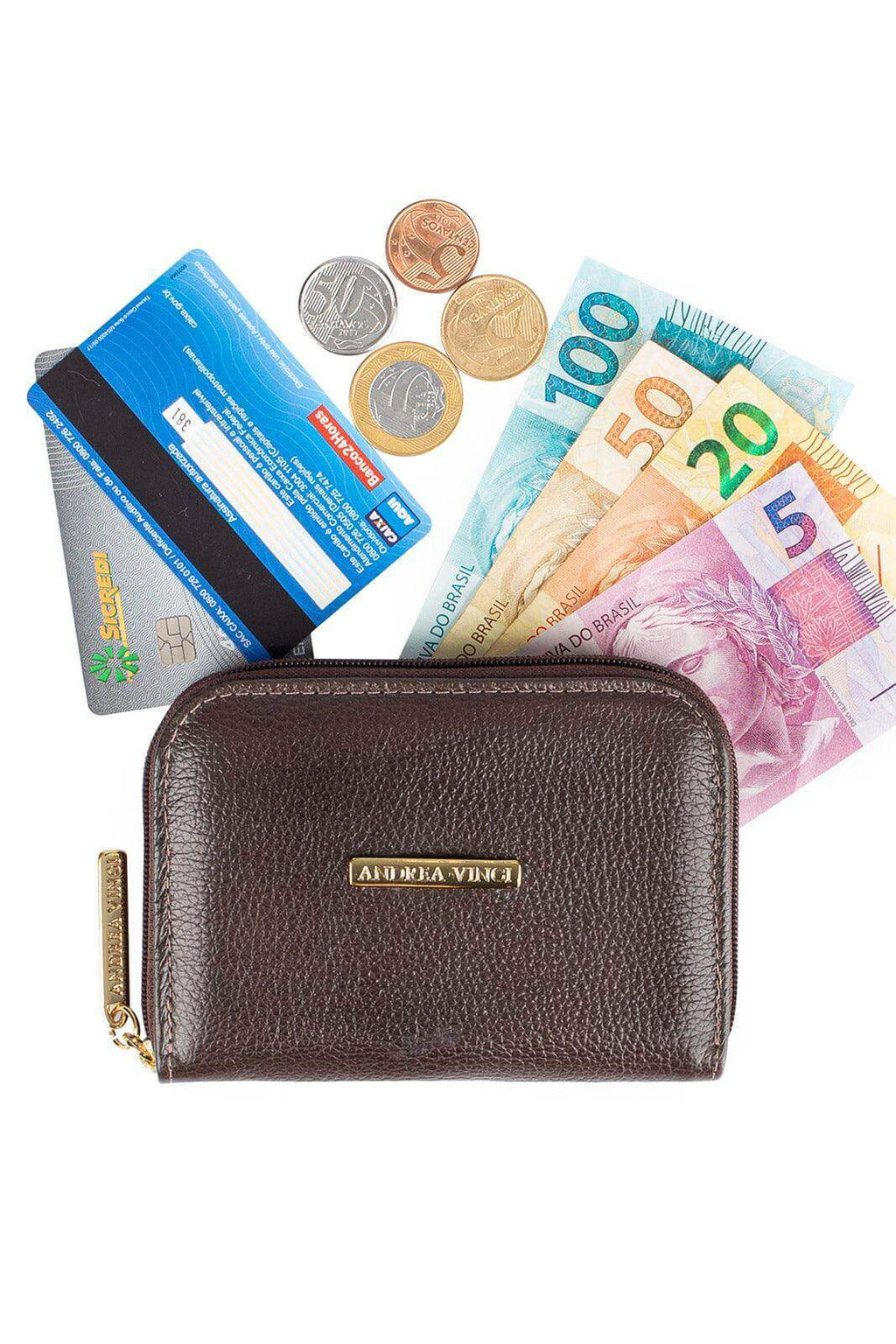 Carteira feminina de couro liso Kiara 10x13,5cm - Enluaze