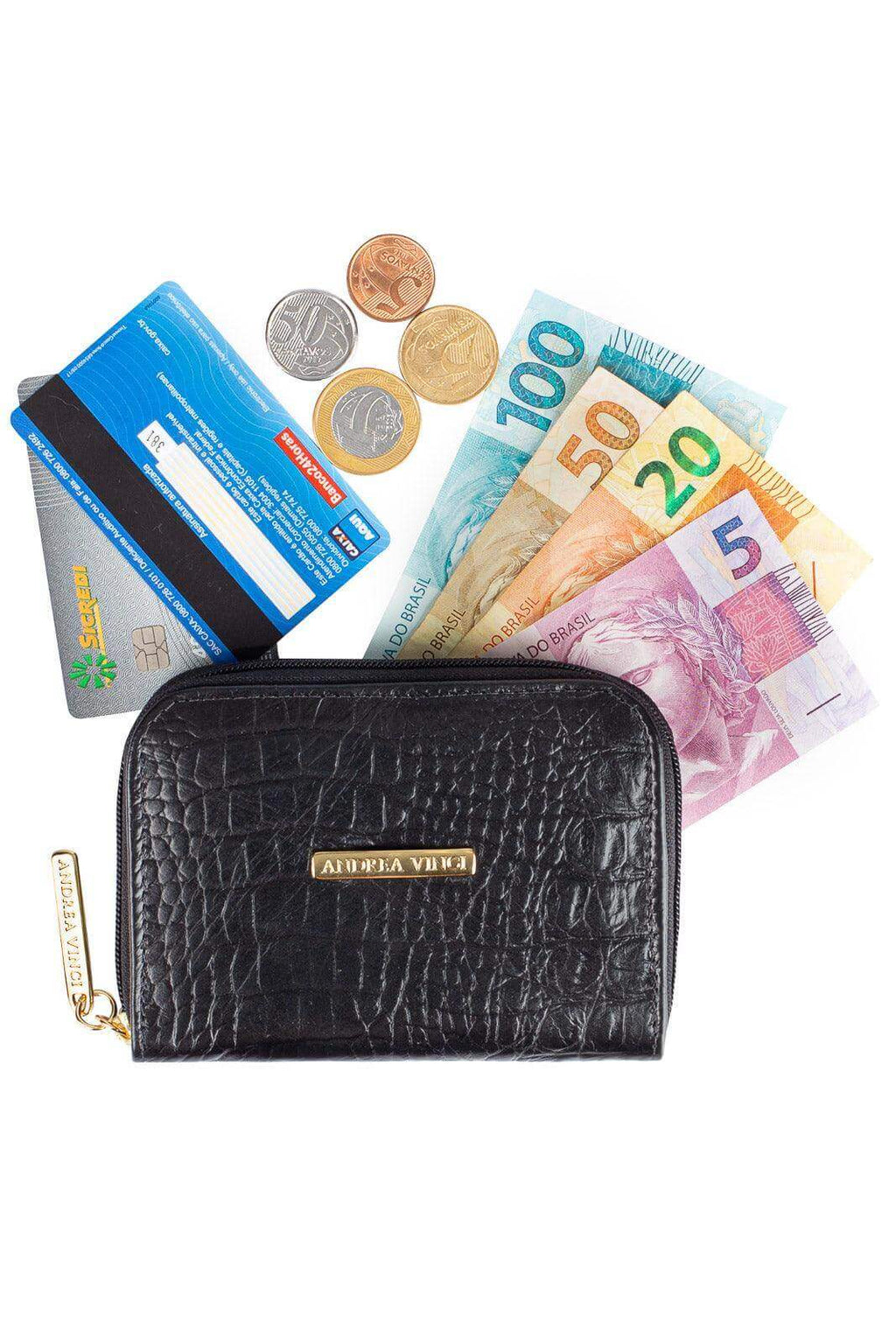 Carteira feminina de couro croco Kiara 10x13,5cm - Enluaze