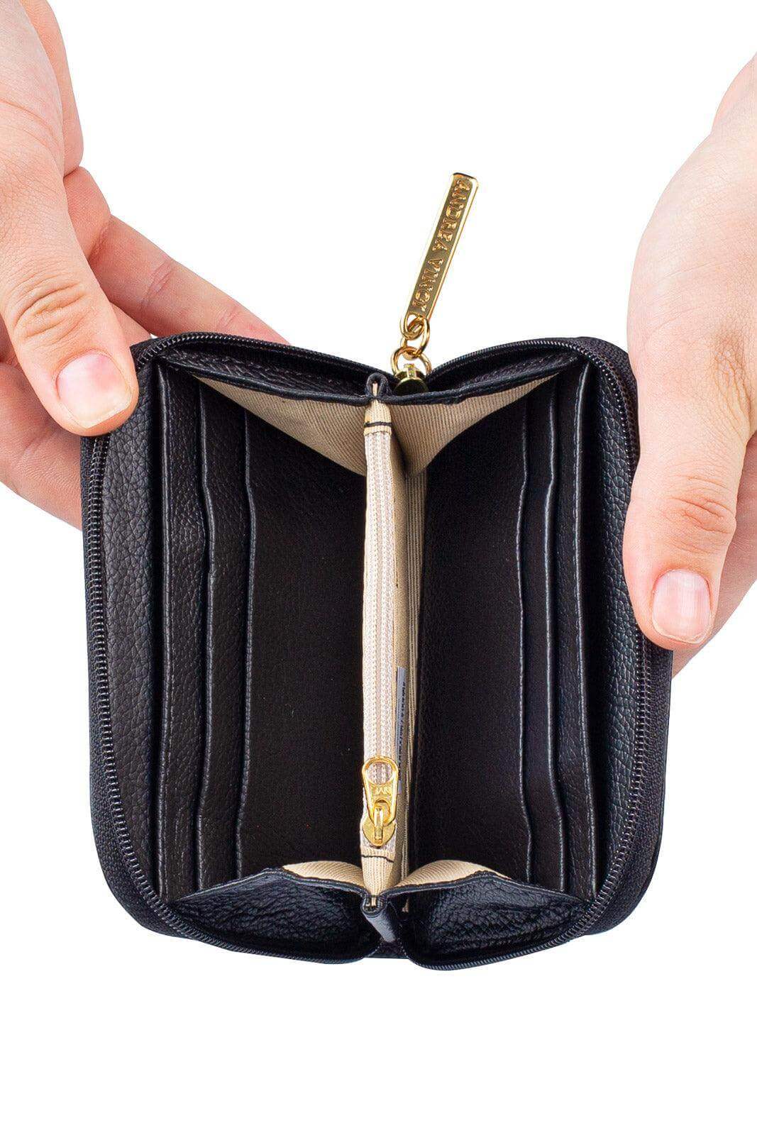 Carteira feminina de couro liso Kiara 10x13,5cm - Enluaze