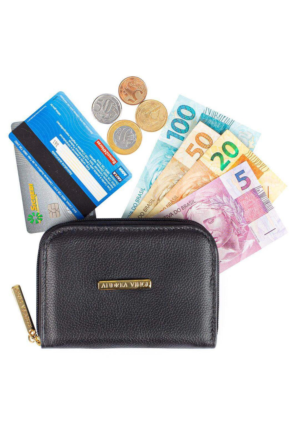 Carteira feminina de couro liso Kiara 10x13,5cm - Enluaze