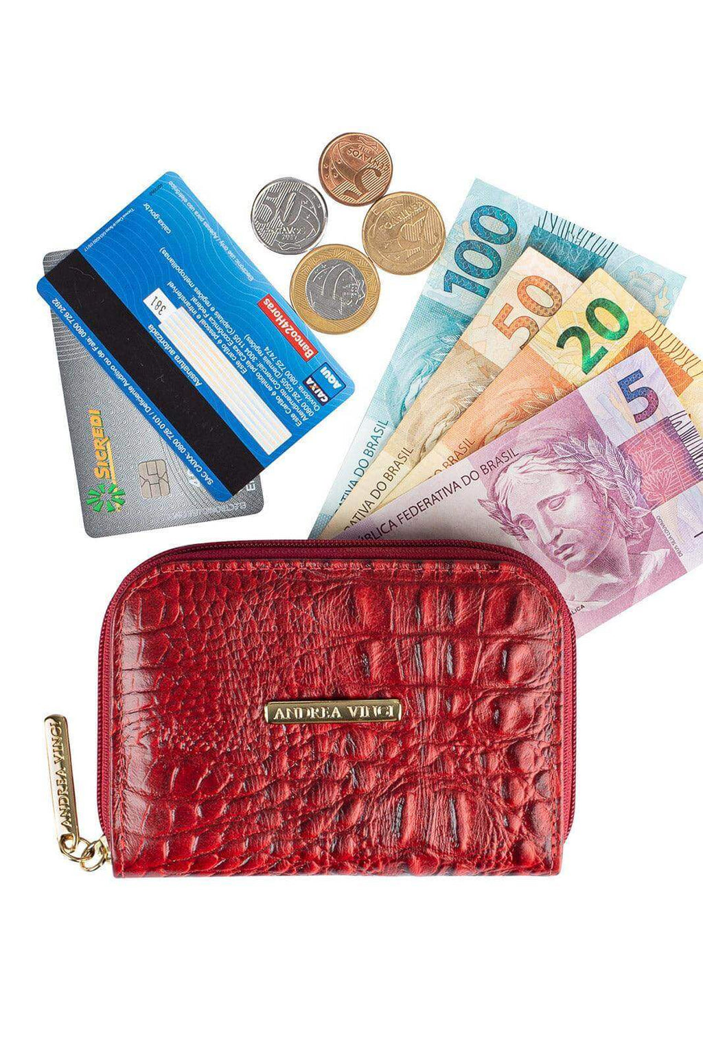 Carteira feminina de couro croco Kiara 10x13,5cm - Enluaze