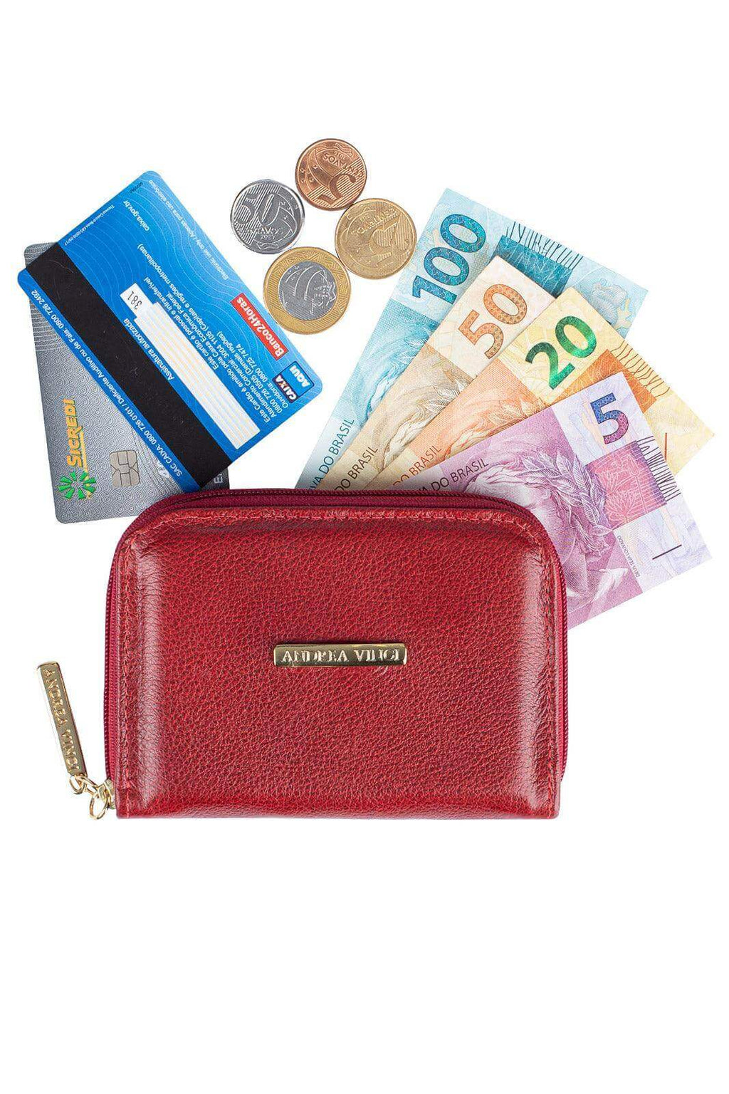 Carteira feminina de couro liso Kiara 10x13,5cm - Enluaze