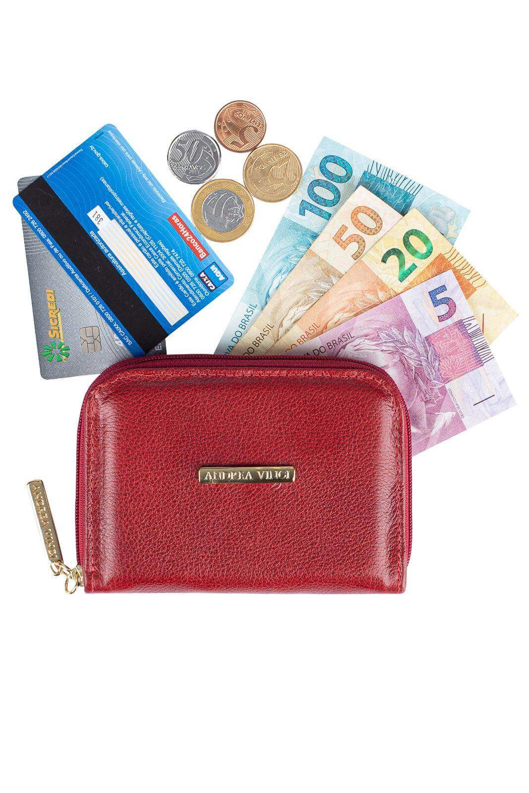 Carteira feminina de couro liso Kiara 10x13,5cm - Enluaze