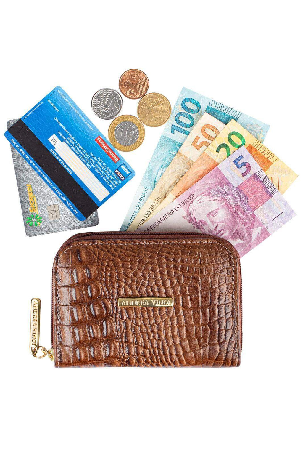 Carteira feminina de couro croco Kiara 10x13,5cm - Enluaze