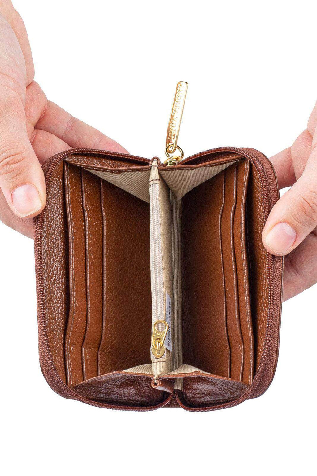 Carteira feminina de couro liso Kiara 10x13,5cm - Enluaze