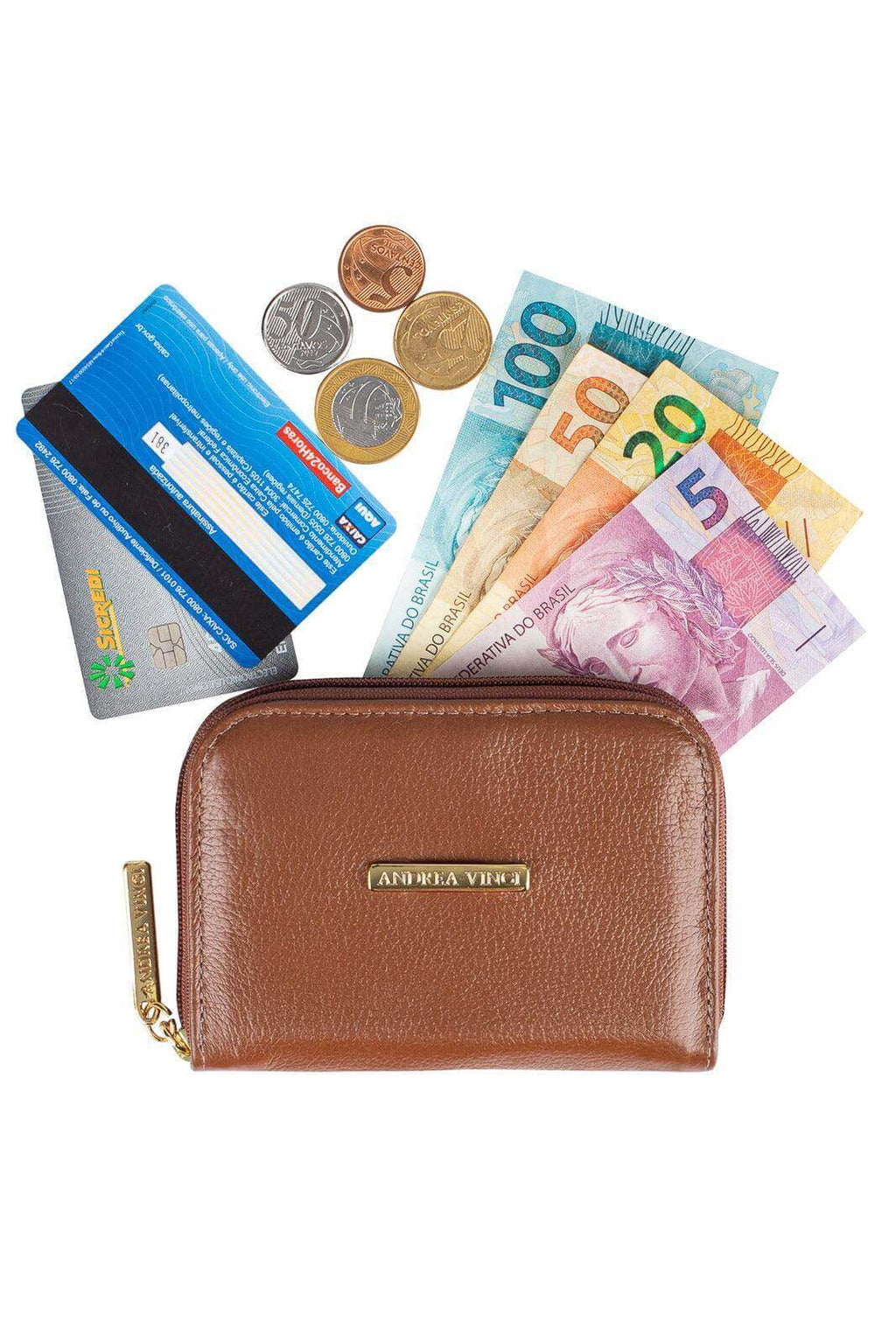 Carteira feminina de couro liso Kiara 10x13,5cm - Enluaze