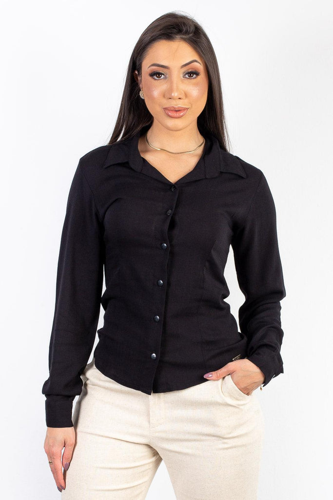 Camisa feminina manga longa gola polo 0017 Bonita - Enluaze - Acessórios em Couro e Malhas