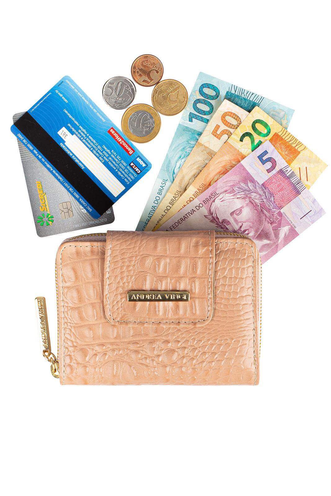 Carteira feminina de couro croco Lolla 10x13cm - Enluaze