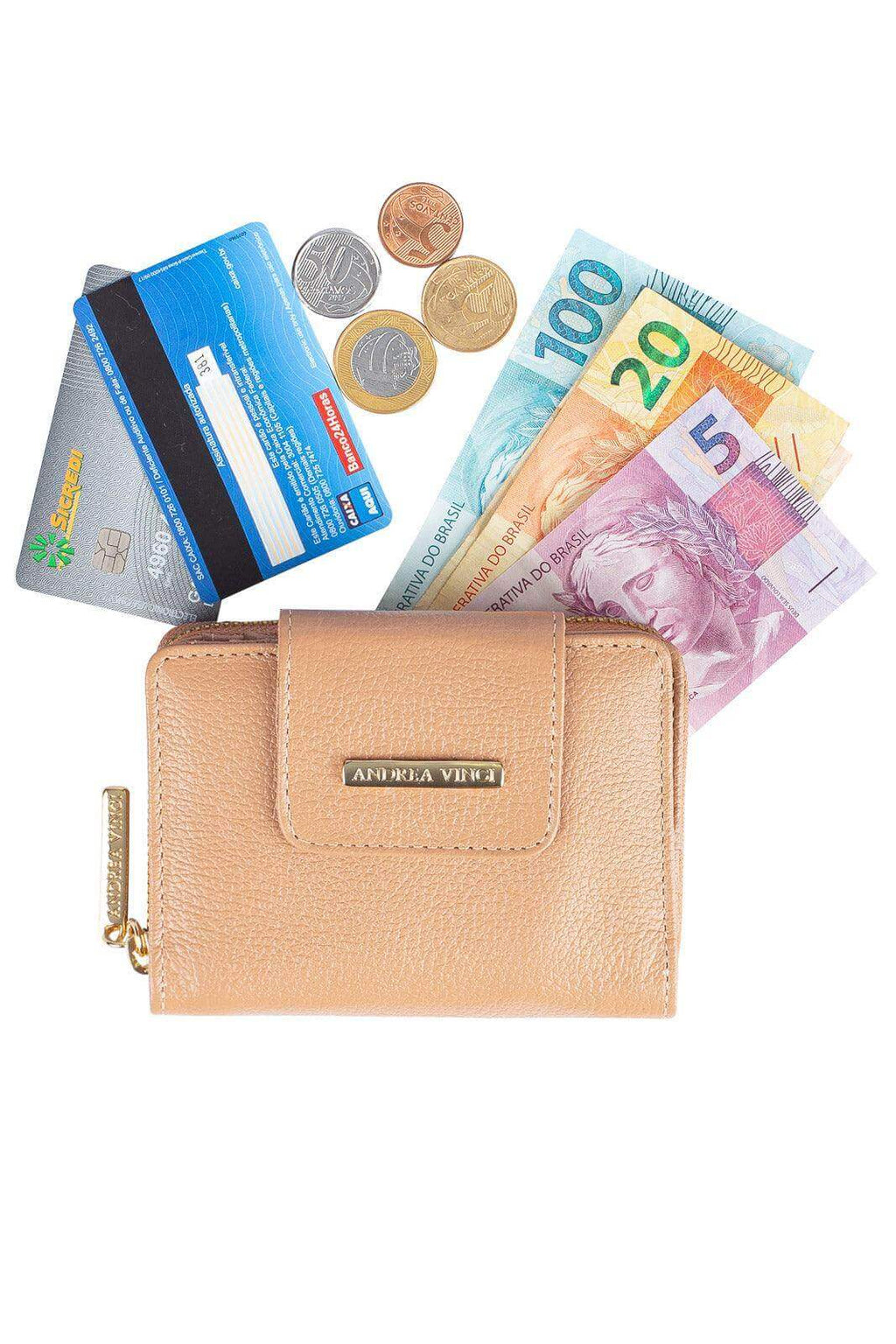 Carteira feminina de couro liso Lolla 10x13cm - Enluaze