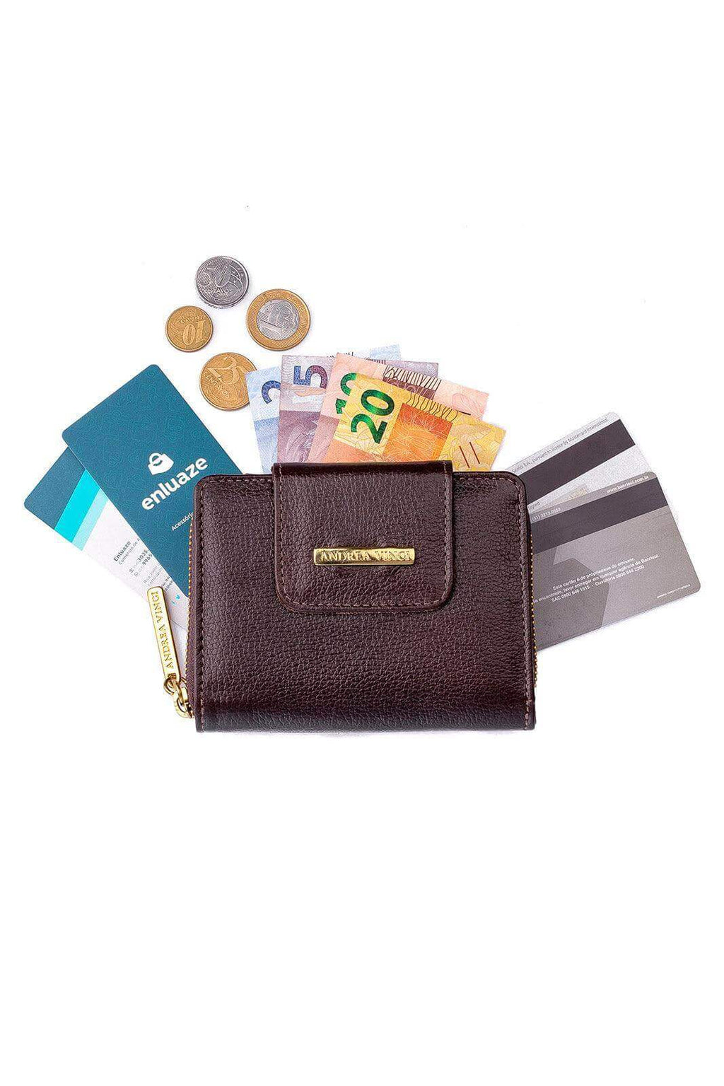 Carteira feminina de couro liso Lolla 10x13cm - Enluaze