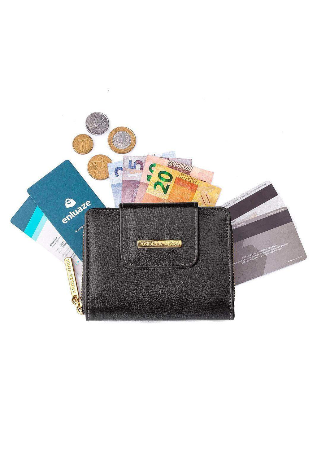 Carteira feminina de couro liso Lolla 10x13cm - Enluaze