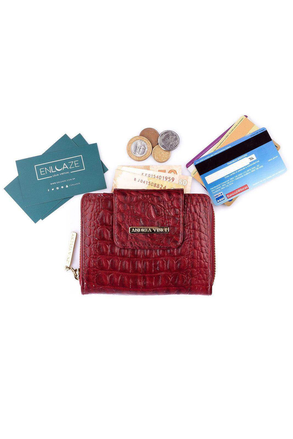 Carteira feminina de couro croco Lolla 10x13cm - Enluaze