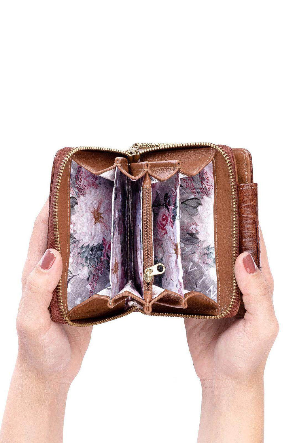 Carteira feminina de couro croco Lolla 10x13cm - Enluaze